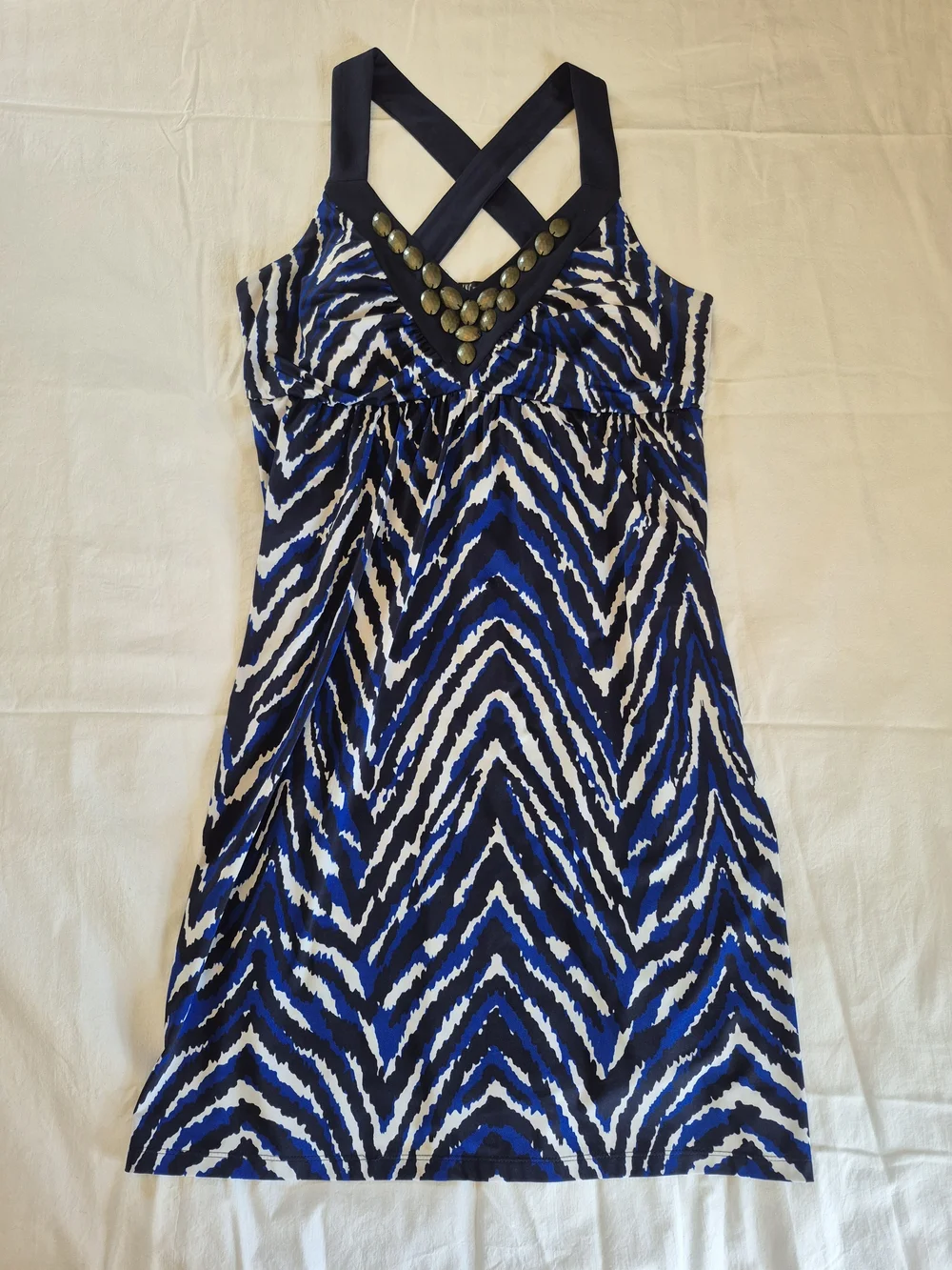 Blue Black and White Striped Print Strappy Dress - Picture 1 of 2